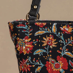 Black Marudhara Printed Cotton Running Stitch Hand Bag