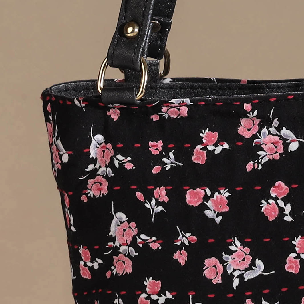 Black Marudhara Printed Cotton Running Stitch Hand Bag