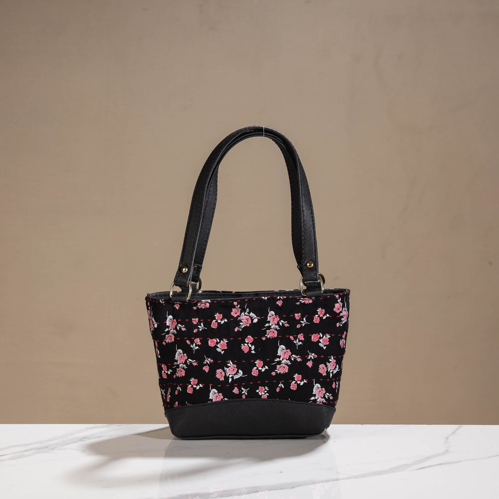 Black Marudhara Printed Cotton Running Stitch Hand Bag