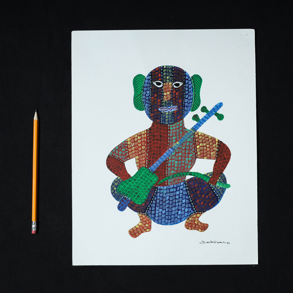  Original Gond Folk Art Painting by Gariba Singh Tekam 