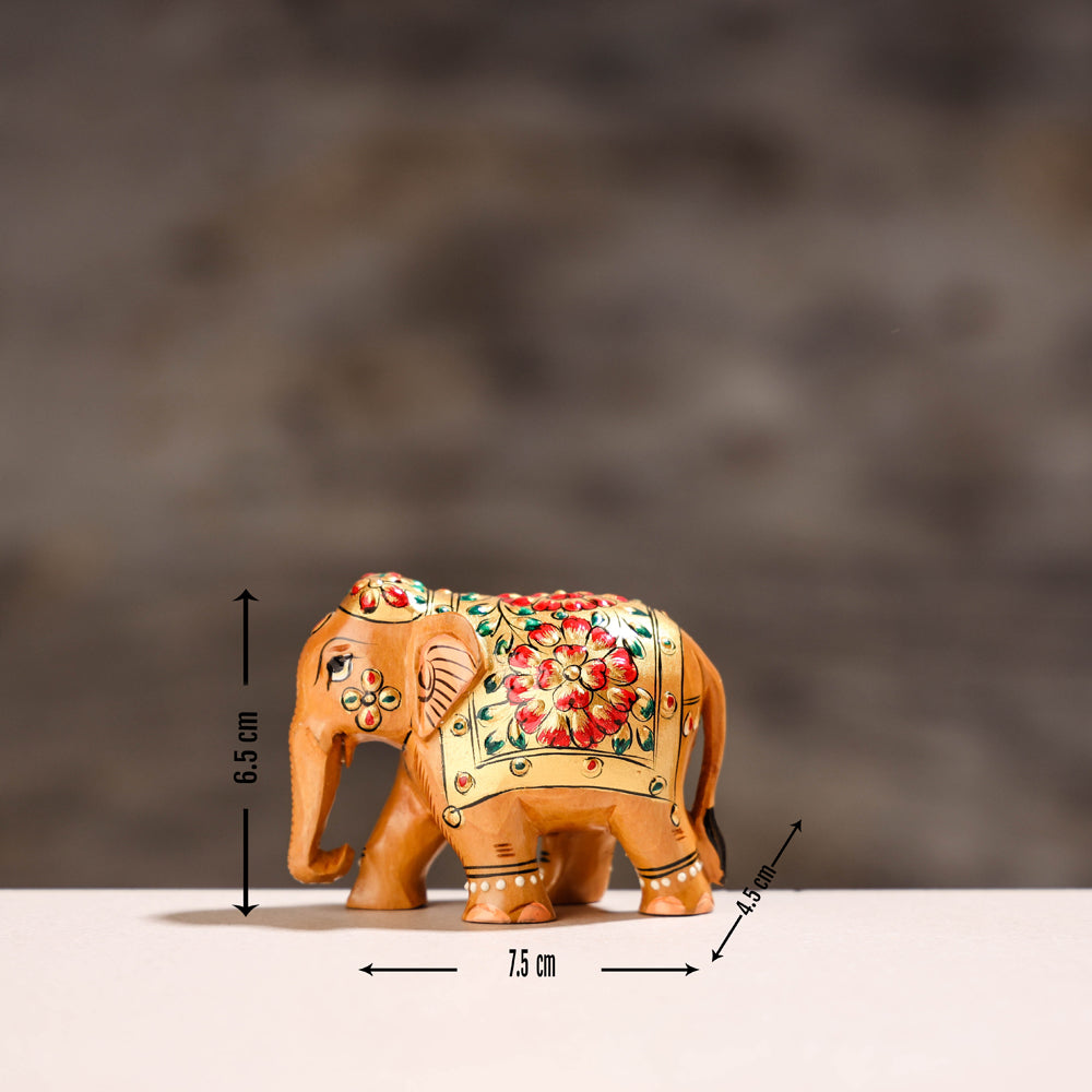 Elephant - Hand Carved Kadam Wood Gold Handpainted Sculpture