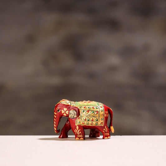 Elephant - Hand Carved Kadam Wood Handpainted Sculpture