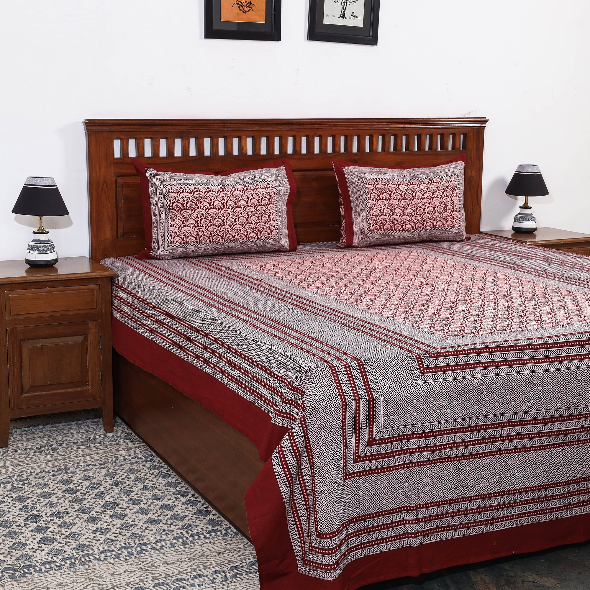 Red Bagh Block Printed Cotton Bedcover 