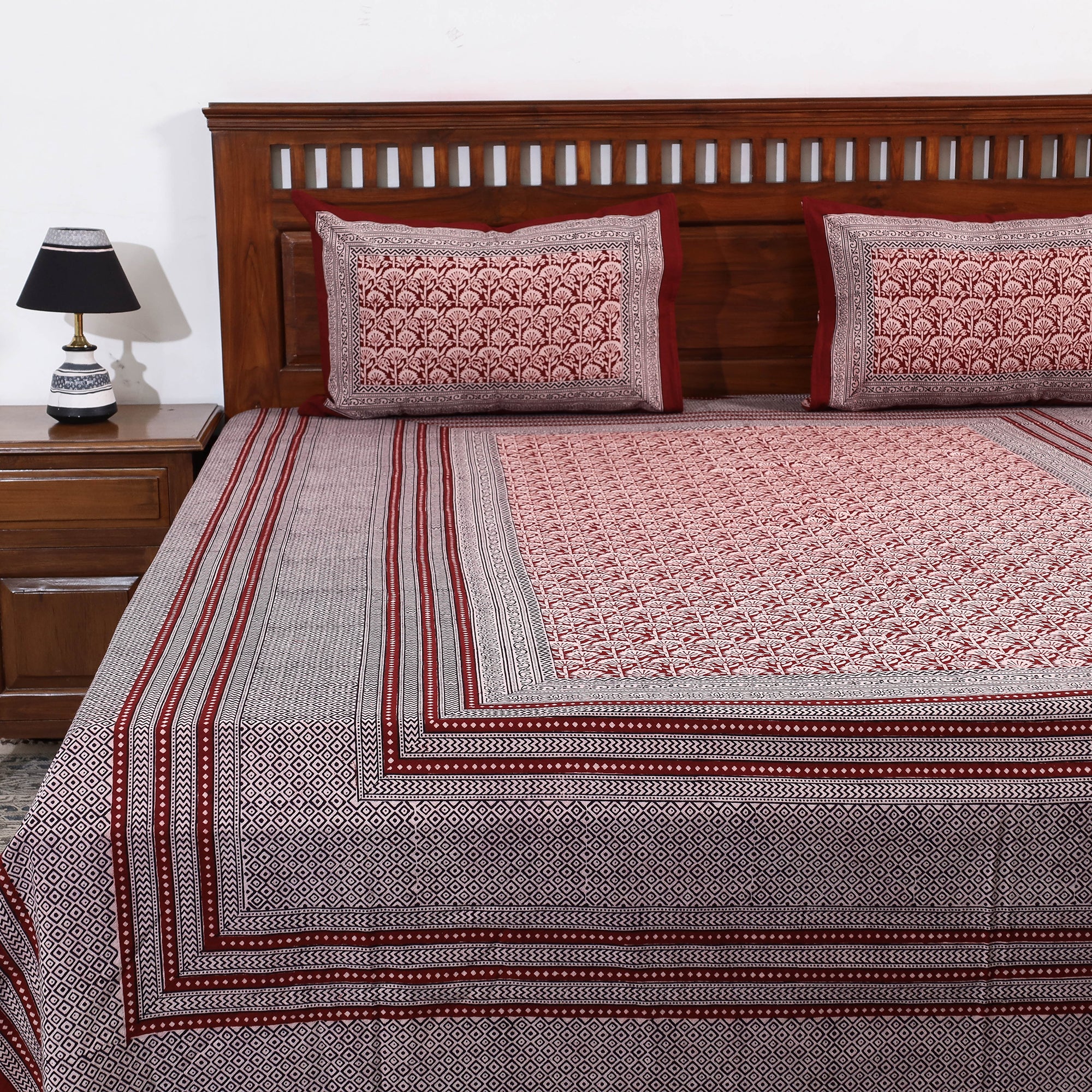 Red Bagh Block Printed Cotton Bedcover 