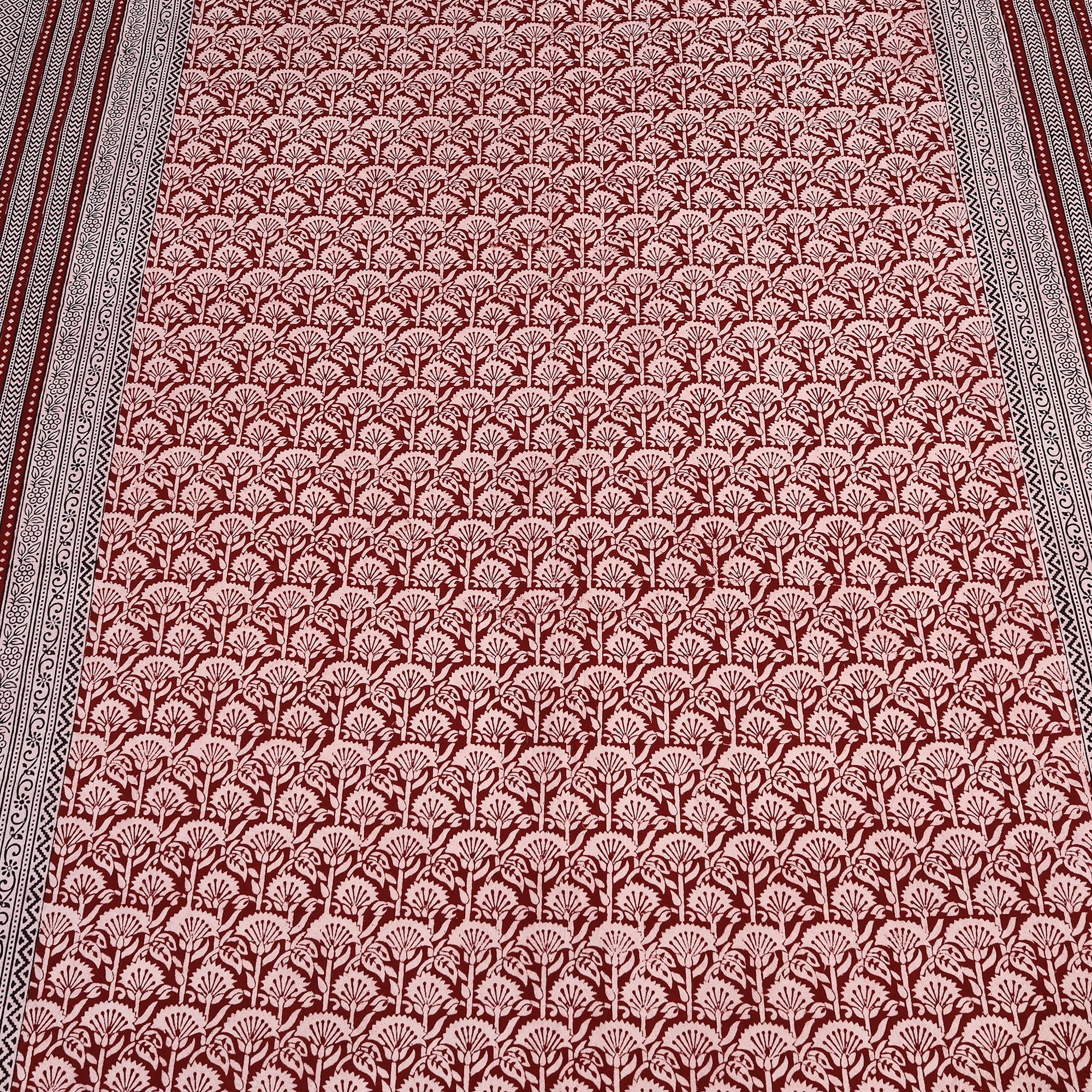 Red Bagh Block Printed Cotton Bedcover 