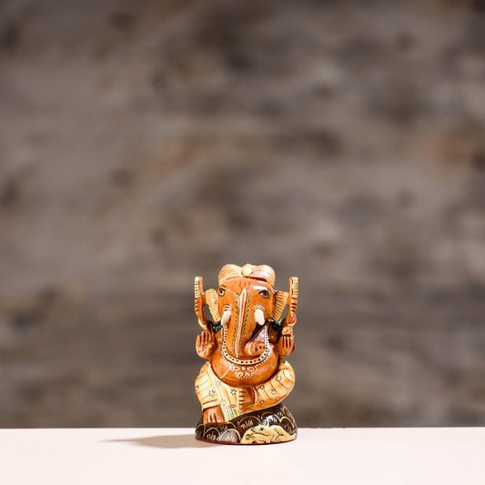 Hand Carved Kadam Wood Handpainted Sculpture - Lord Ganesha