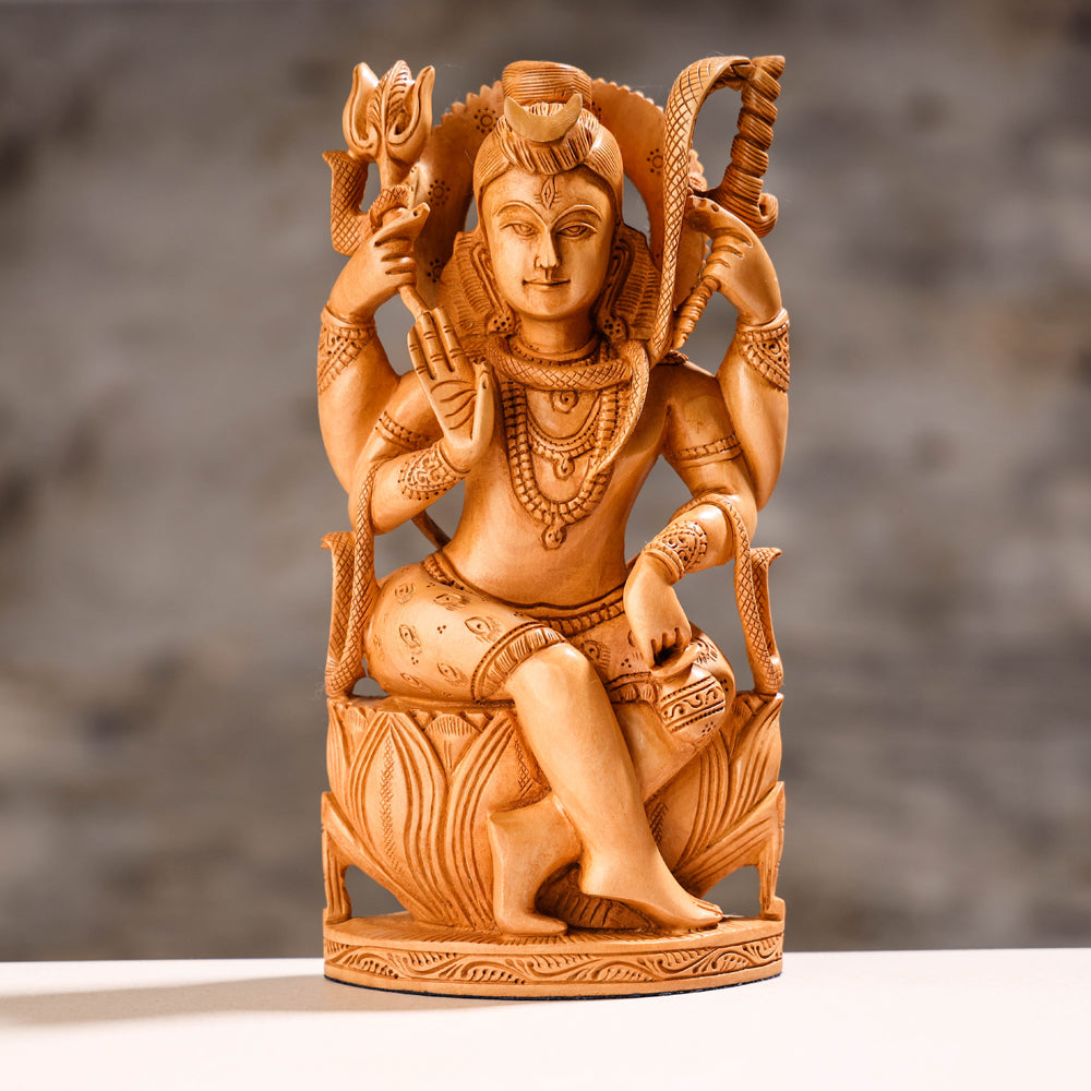 Hand Carved Kadam Wood Sculpture - Lord Shiva