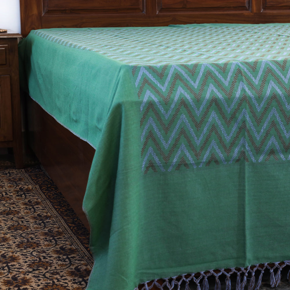 Green - Pure Cotton Handloom Double Bed Cover from Bijnor by Nizam (106 x 95 in)