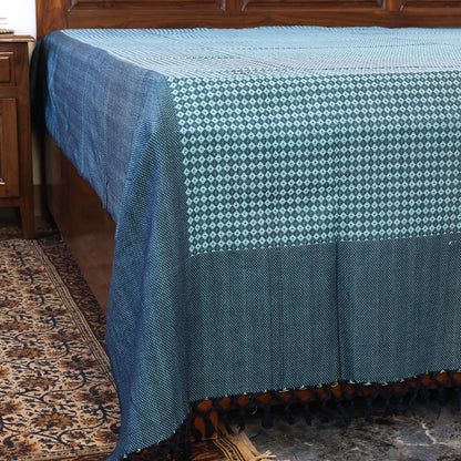 Blue - Pure Cotton Handloom Double Bed Cover from Bijnor by Nizam (106 x 95 in)