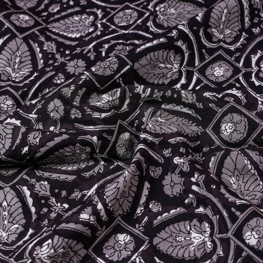 Black - Jahota Hand Block Printed Pure Cotton Natural Dyed Fabric