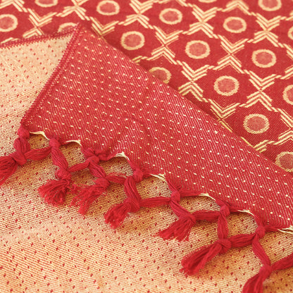 Orange - Pure Cotton Handloom Double Bed Cover from Bijnor by Nizam (106 x 95 in)