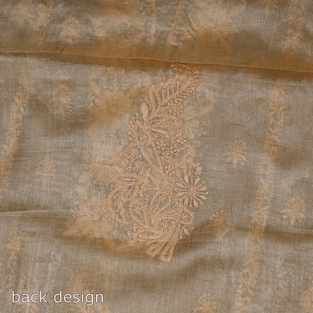 Beige - Chikankari Embroidered Handloom Pure Tussar Silk Kurta Material