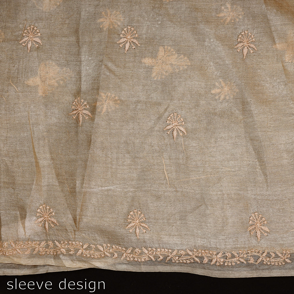 Beige - Chikankari Embroidered Handloom Pure Tussar Silk Kurta Material