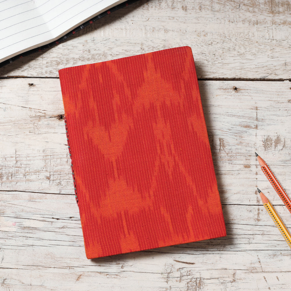 Red - Ikat Fabric Cover Handmade Paper Notebook (7 x 5 in)