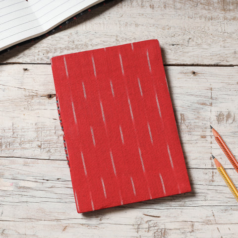 Red - Ikat Fabric Cover Handmade Paper Notebook (7 x 5 in)