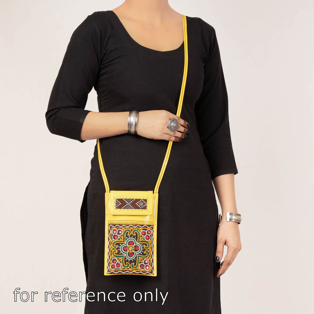 Handcrafted Kutchi Embroidery Leather Mobile Sling Bag