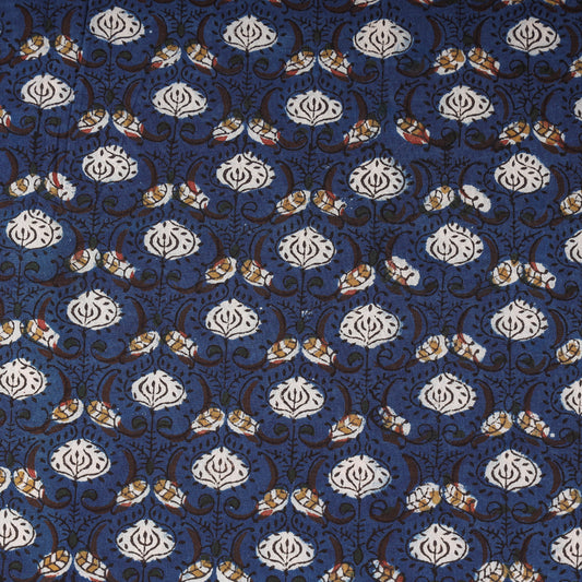 Blue - Bagru Hand Block Printed Pure Cotton Natural Dyed Fabric