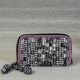 Black Gamcha Fabric Handmade Clutch Wallet by Rangila Dhaga
