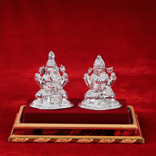 (3 in) Silver Lakshmi and Ganesh Idol (Medium) (70 Grams)