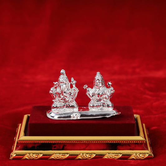 Silver Lakshmi and Ganesh Idol (2 in) (35 Grams)