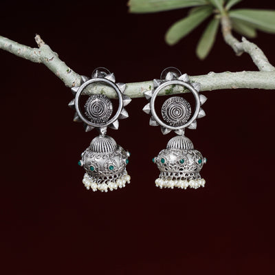 Special Oxidised Brass Base Antique Silver Finish Jhumki Earrings