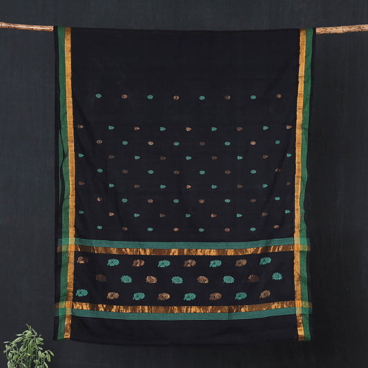 Black - Traditional Venkatagiri Pure Handloom Cotton Zari & Thread Buti Saree