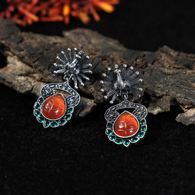 Buy Antique Silver Finish Oxidized Special Brass Base Stone Work Earrings Set Online at iTokri.com