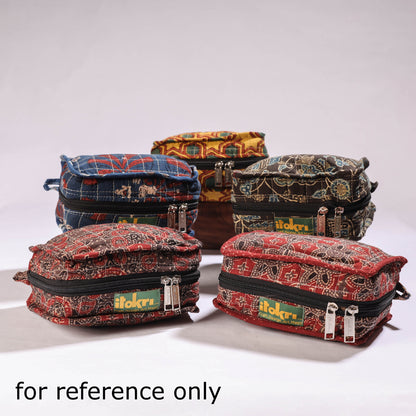 Ajrakh Cotton Fabric 4 Pockets Jewelry Bag (Assorted)