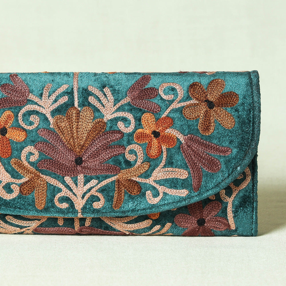 Original Chain Stitch Crewel Embroidery Velvet Clutch