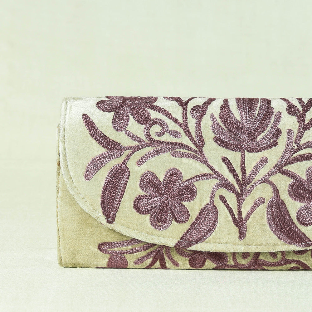 Original Chain Stitch Crewel Embroidery Velvet Clutch