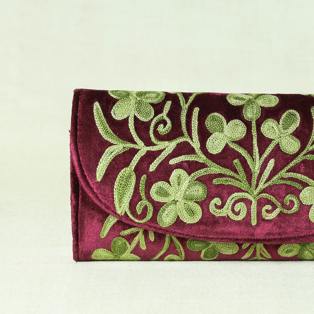 Original Chain Stitch Crewel Embroidery Velvet Clutch