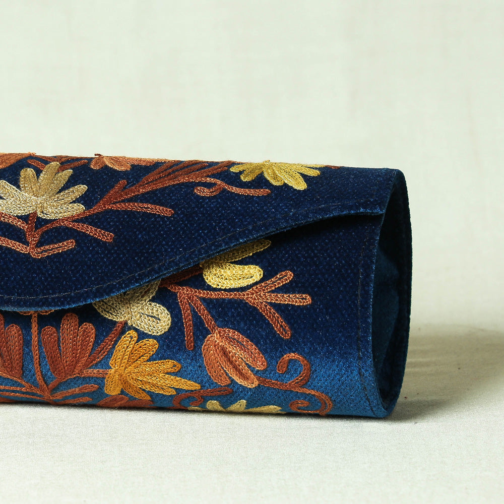 Original Chain Stitch Crewel Embroidery Velvet Clutch