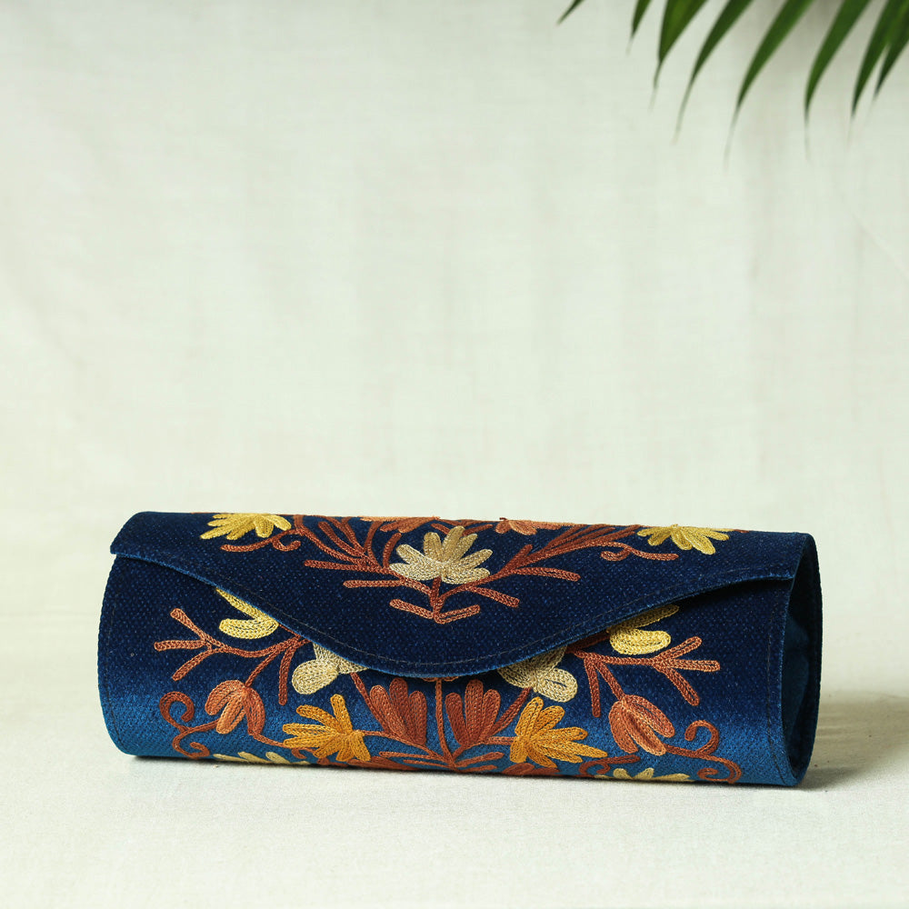 Original Chain Stitch Crewel Embroidery Velvet Clutch