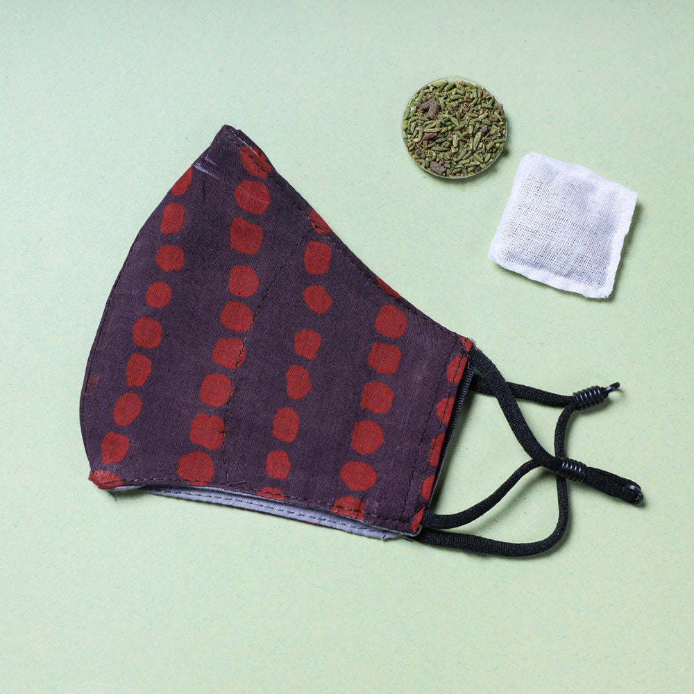 Herb Pocket Bagru Block Printed Cotton 3 Layer Snug Fit Face Cover