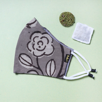 Herb Pocket Bindaas Block Printed Cotton 3 Layer Snug Fit Face Cover