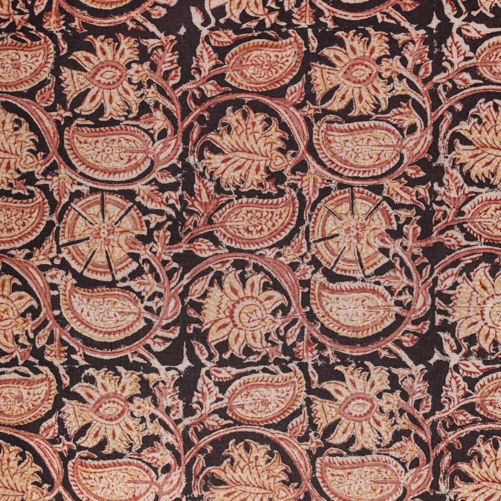 Black - Original Pedana Kalamkari Hand Block Printed Natural Dyed Pure Cotton Fabric