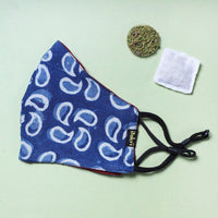 Herb Pocket Bagru Block Printed Cotton 3 Layer Snug Fit Face Cover