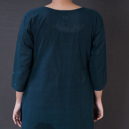 Blue - iTokri Casuals - Mangalgiri Pure Handloom Cotton Mirror Work Long Kurta