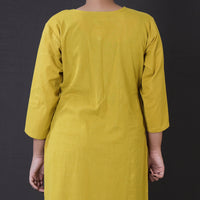 Yellow - Plain Pintuck Pure Cotton Long Kurta