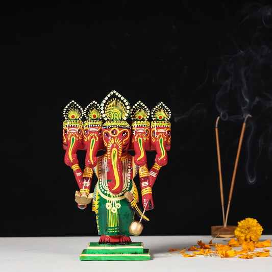Panchmukhi Ganesha - Handpainted Wooden God Idol (9 in)