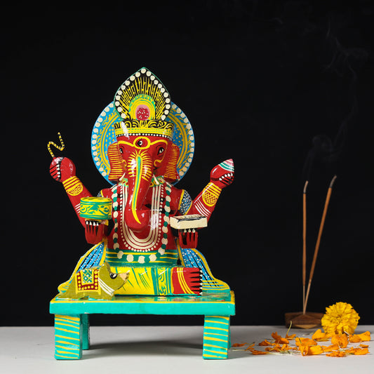 Ganesha - Handpainted Wooden God Idol (11.5 in)