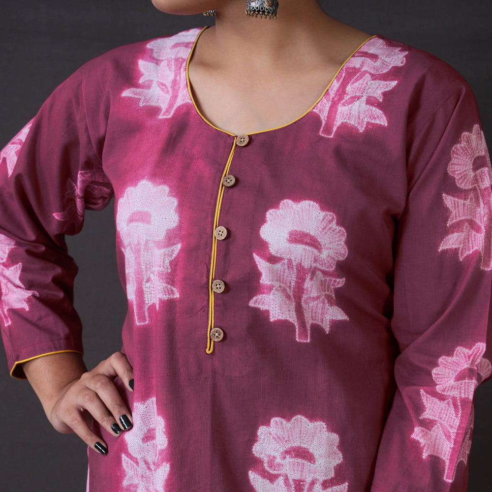 Pink - iTokri Casuals - Authentic Shibori Tie-Dye Medium Ruby Long Kurta