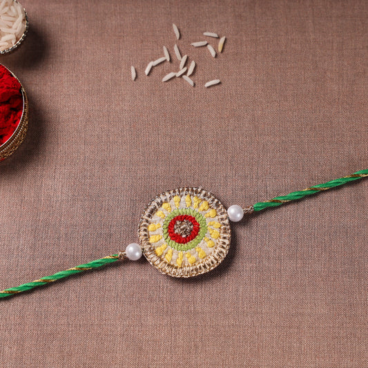 Chikankari Hand Embroidered Poly Silk Fabric Rakhi
