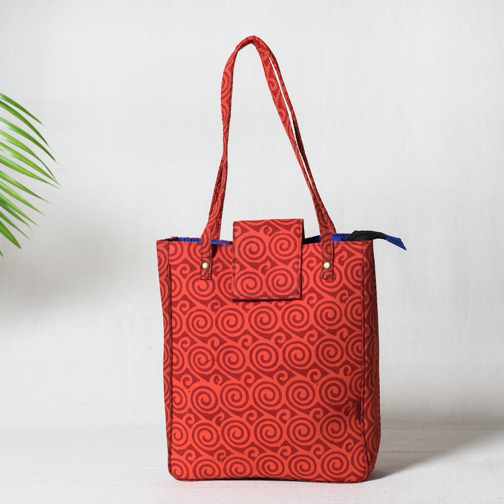 Red Bagru Block Printed Cotton Hand Bag