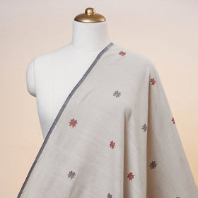White Godavari Jamdani Buti Pure Handloom Cotton Fabric 