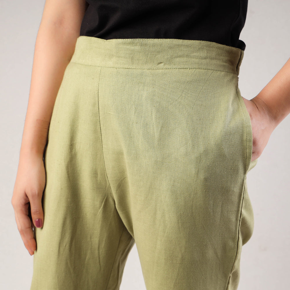 Sage Green - Cotton Tapered Casual Pant for Women