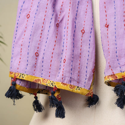 Purple - Marudhara Tagai Work Ajrakh Border Cotton Stole with Tassels