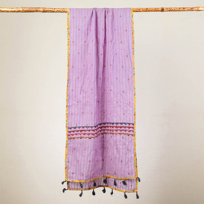 Purple - Marudhara Tagai Work Ajrakh Border Cotton Stole with Tassels