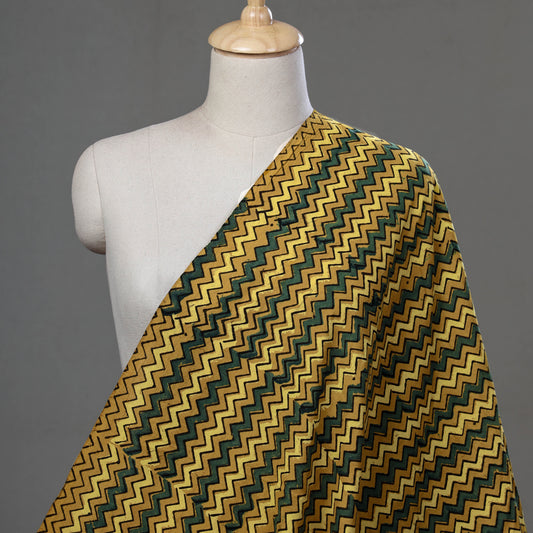 Multicolor - Chevron On Yellow Ajrakh Hand Block Printed Natural Dyed Cotton Fabric