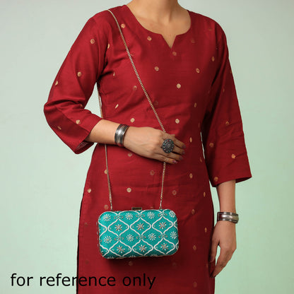 Chikankari Zari Hand Embroidered Tussar Silk Clutch/Sling Bag